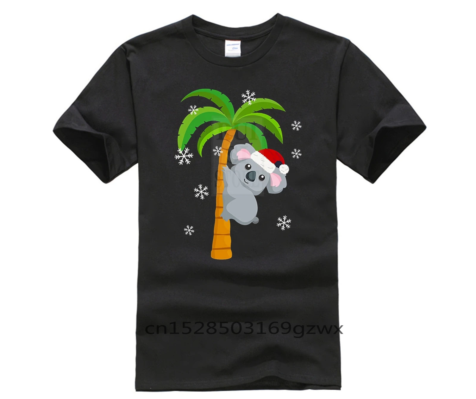 

Men's T shirt Cartoon Fun Cute Koala Santa Hat Christmas Holiday Amazing Unique Casual Tops Fashion T Shirt 100% Cotton