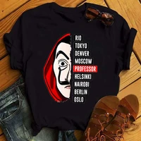 Casa Papel Black Tshirt Money Heist Tees Series Shirt Women Short Sleeve House Paper Funny Female T-Shirt Tops