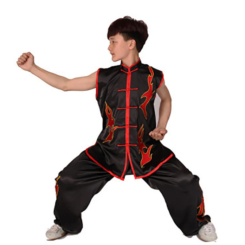 USHINE Black Red Blue White Chinese Multi Color Embroidery Shoulder Dragon Short Sleeve KungFu Martial Arts Costume TaiChi Suit |