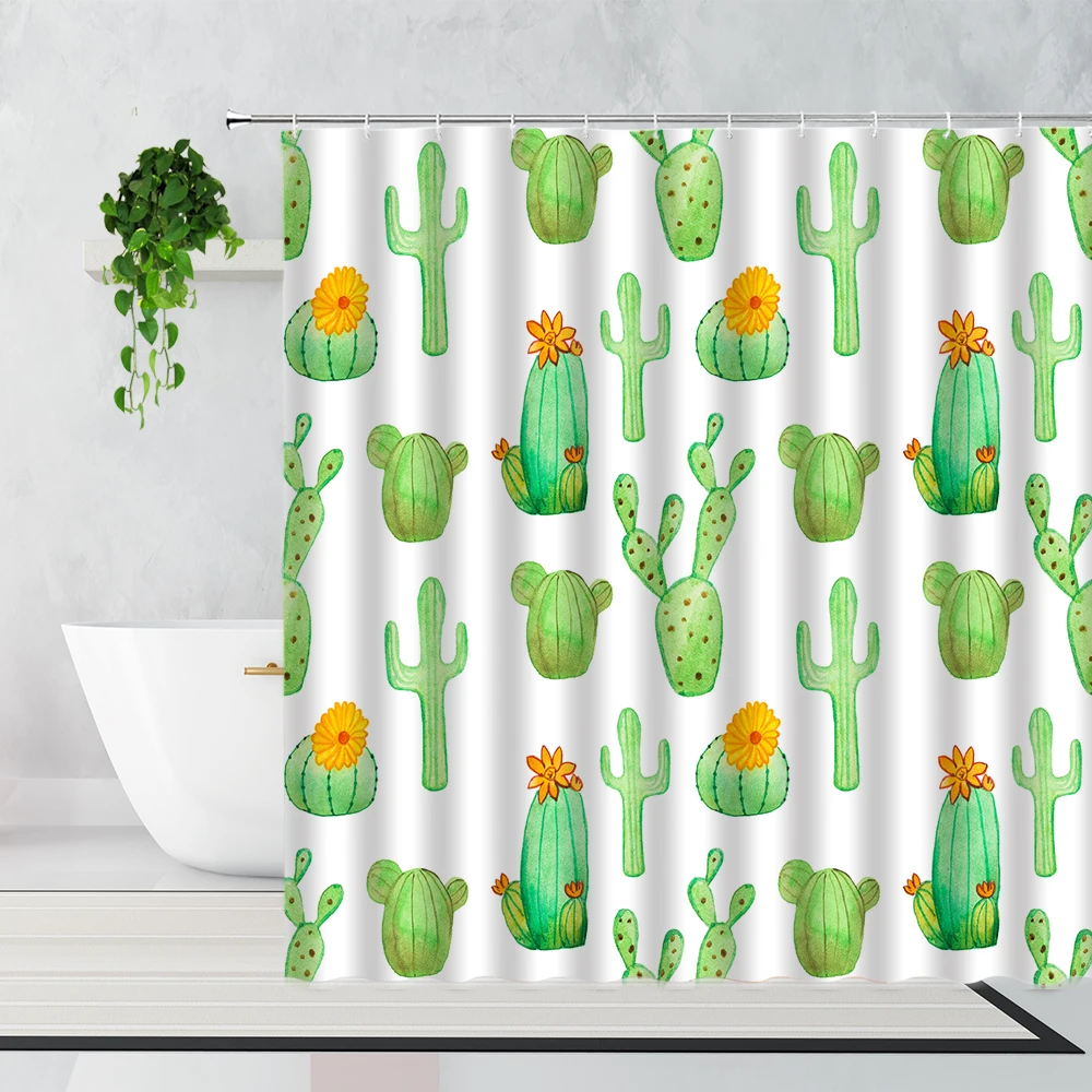 3D занавеска для душа с кактусами тропические растения цветы фламинго домашняя