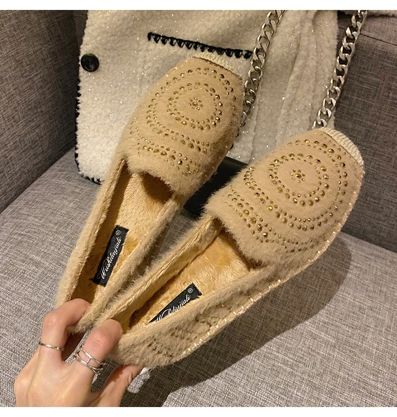 Fashion Hemp Loafers Women Espadrilles Flats Shoes Sewing Rhinestone Round Toe Ladies Casual Moccasins Slip On Brand Style New