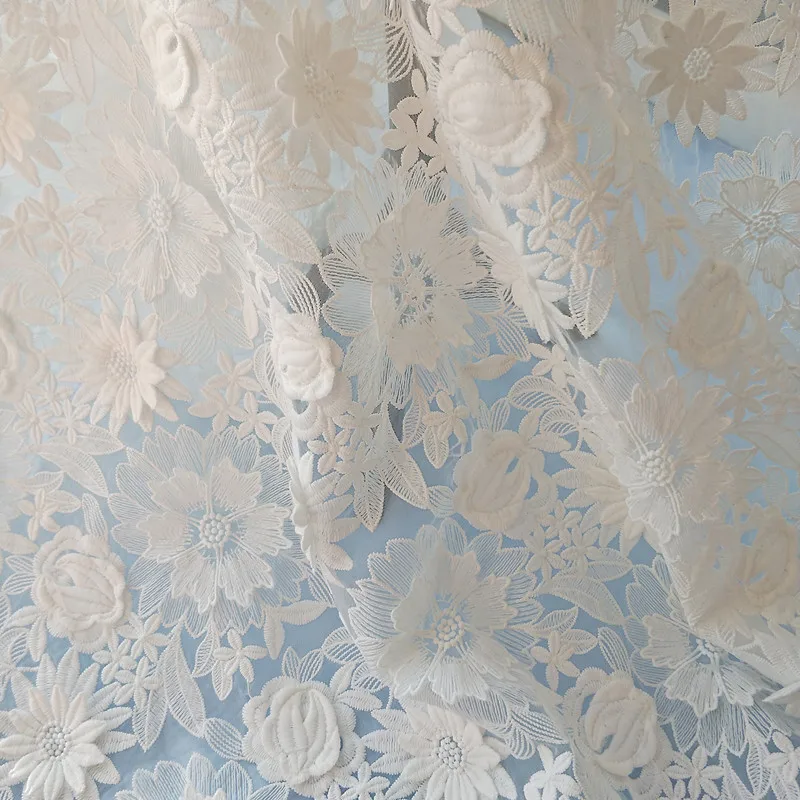 GLace 1 год/партия Выкл Белый 3D цветок молочного шелка кружева сетки швейная ткань