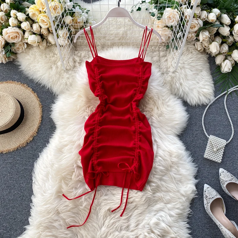 SINGRAIN-женское летнее трикотажное короткое платье сексуальное облегающее с рюшами