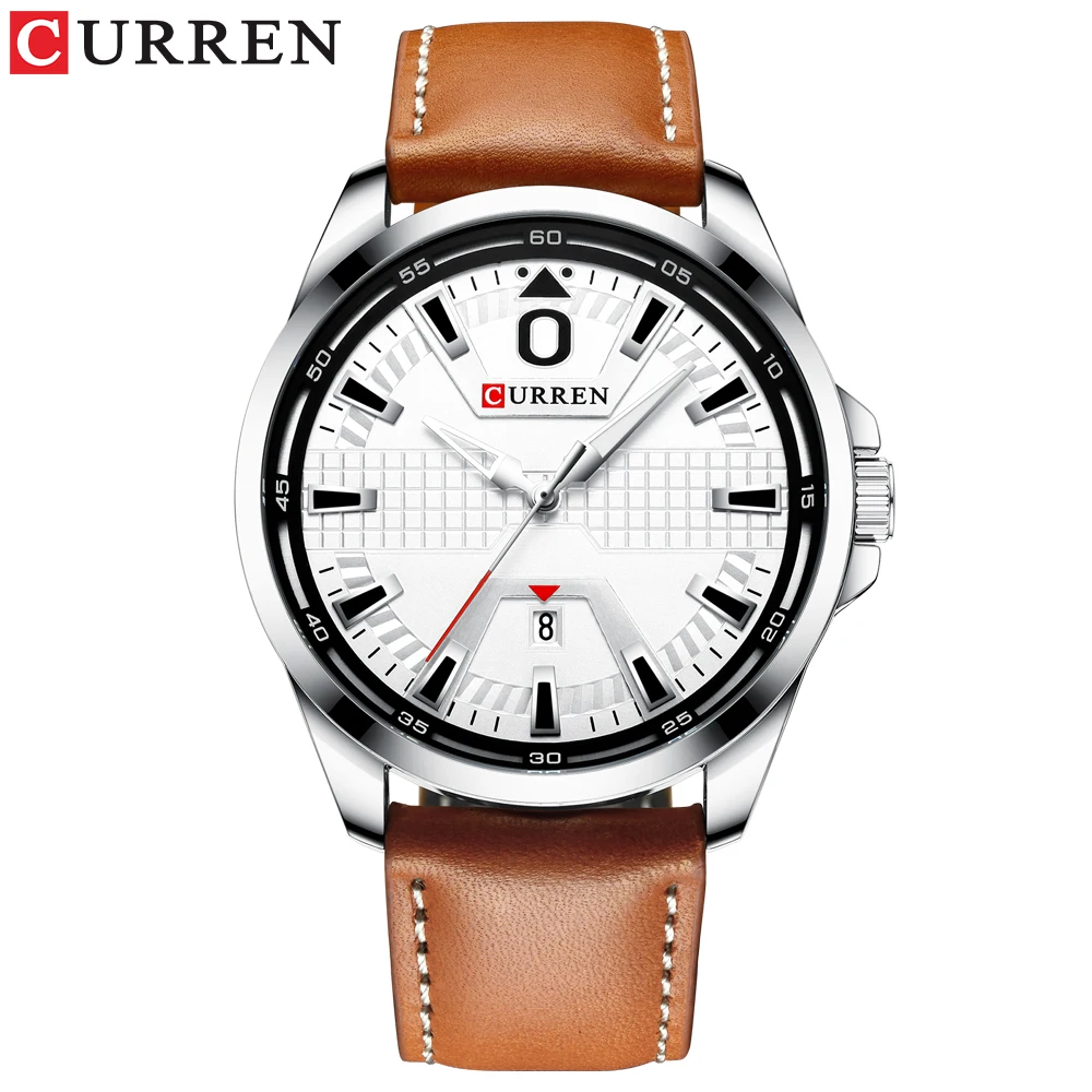 brown white Креативные Часы мужские модные роскошные часы бренд CURREN Кожа Кварцевые Бизнес наручные часы Авто Дата Relogio Masculino - Цвет: brown white