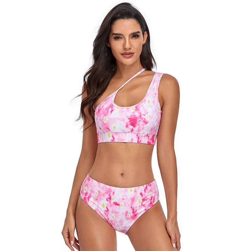 

Tie Dye Bikini One Shoulder High Waist Swimsuit Women 2021 Swimwear Swimming Suit For Women Brazilian Bikini Set Push Up