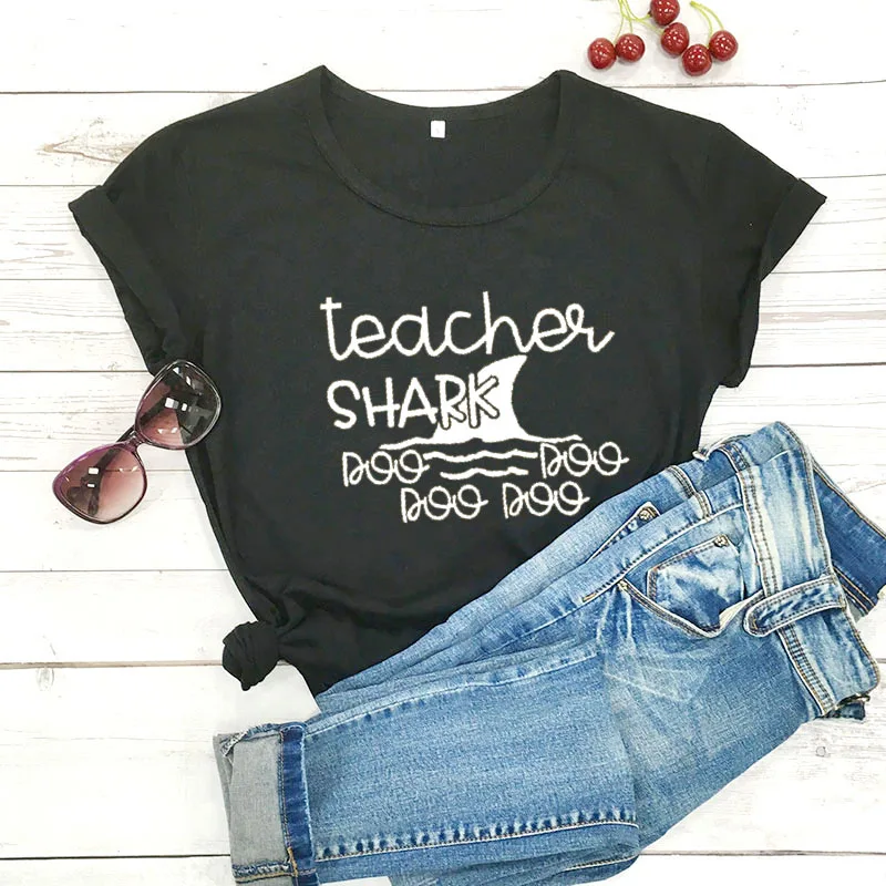Фото Футболка Teacher Shark летняя женская футболка с О образным вырезом 100% хлопок Футболки Футболка Teacher Shark летняя женская футболка с О образным вырезом 100% хлопок Футболки