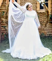 wedding dress plus size long sleeve lace sweep train o neck bridal gown big size custom made robe de mariee floor length