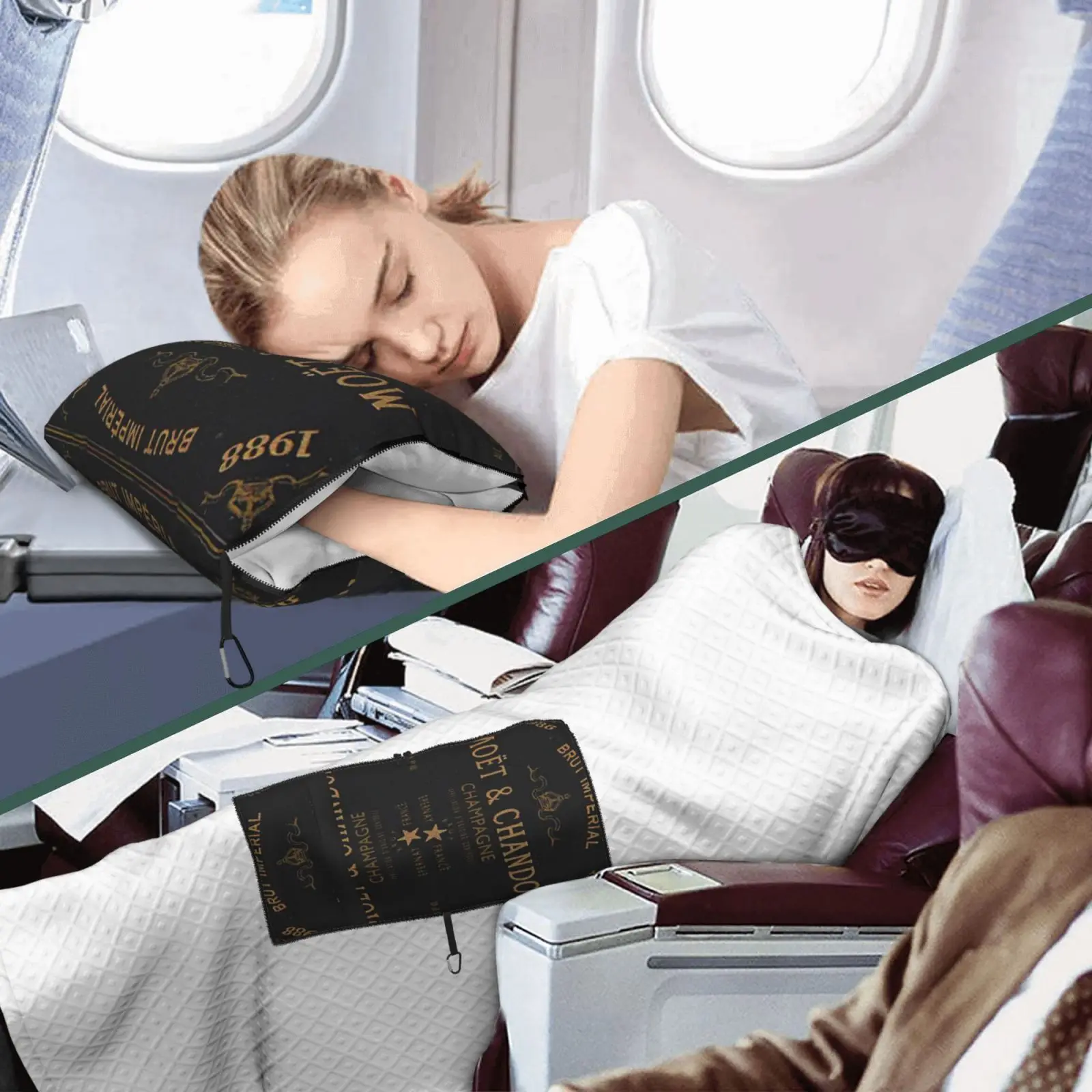 

Moet&chandon 2 in 1 Living Room and Travel Pillow Blanket, Multi-purpose, Easy to Carry, Airplane Cover Blanket, Camping Pillow