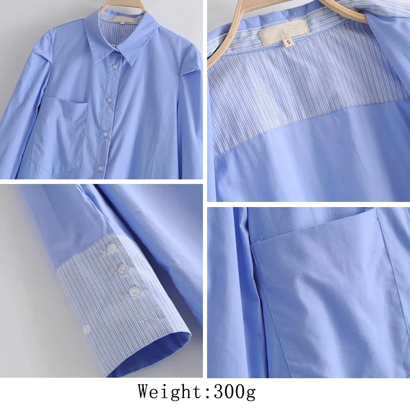 HStar 2020 Женская Повседневная Блузка с длинным рукавом и отложным воротником синяя