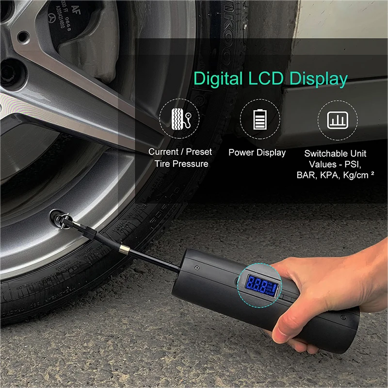 

Портативный Электрический насос 150PSI, перезаряжаемый насос для шин, автомобильный насос давления воздуха с USB-кабелем