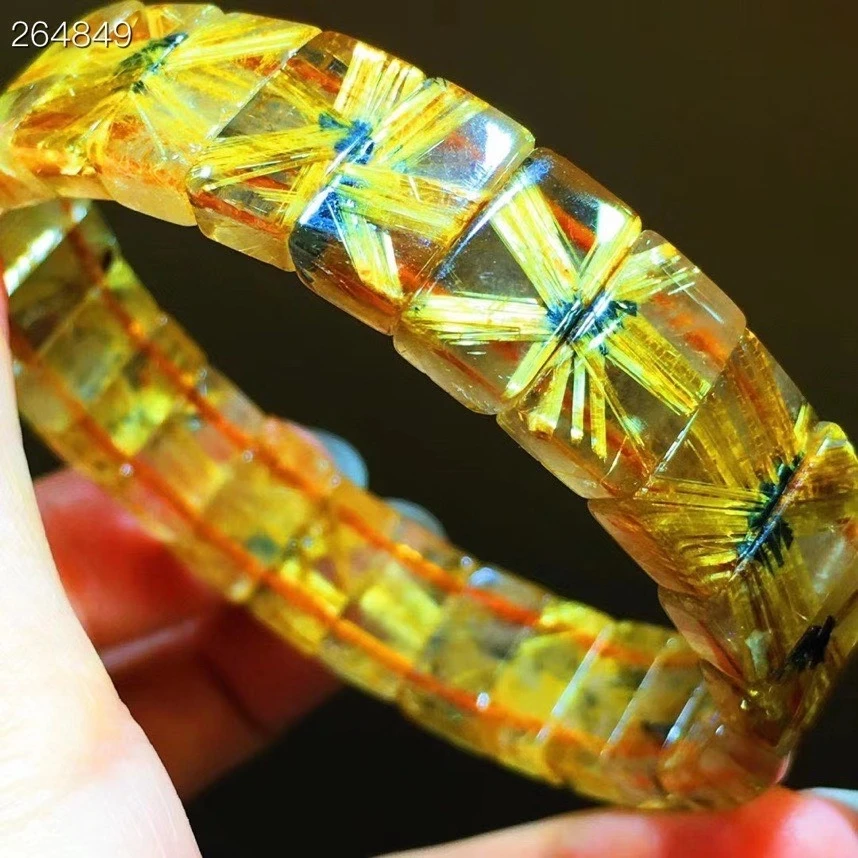 

Titanium Brazil Natural Gold Rutilated Quartz Bracelet 14x8.5x5.3mm Clear Rectangle Beads Wealthy Stone Bangle AAAAAA