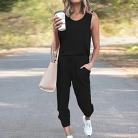 2021 summer new womens short sleeved suit loose solid color sleeveless casual suit home sports and leisure two piece track suit