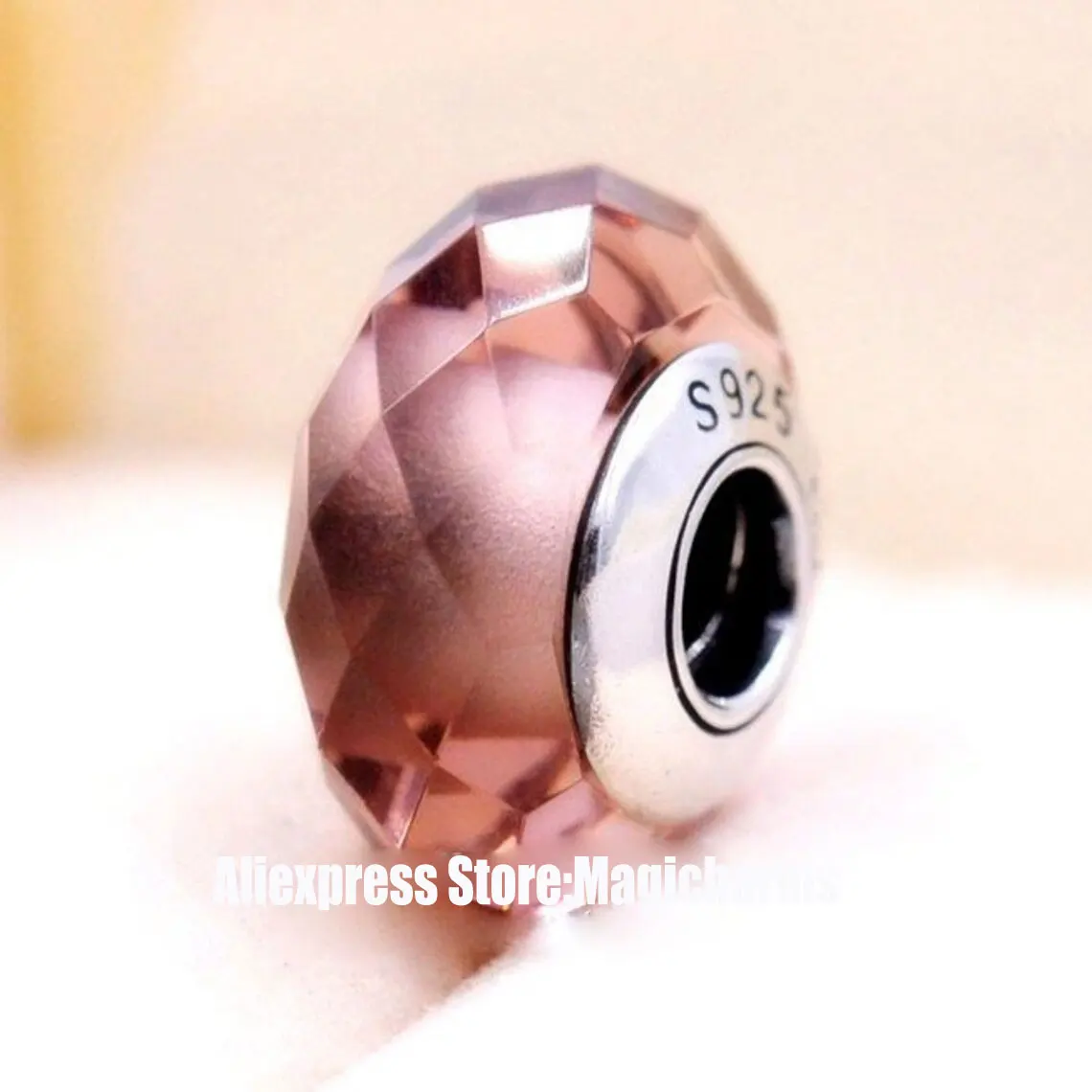 

925 Sterling Silver Blush Pink Fascinating Faceted Murano Glass Charm Bead For Pandora European Jewelry Bracelet