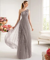 free shipping cheap 2018 new design hot sale handmade flowers long one shoulder chiffon gowns custom sizecolor bridesmaid dress