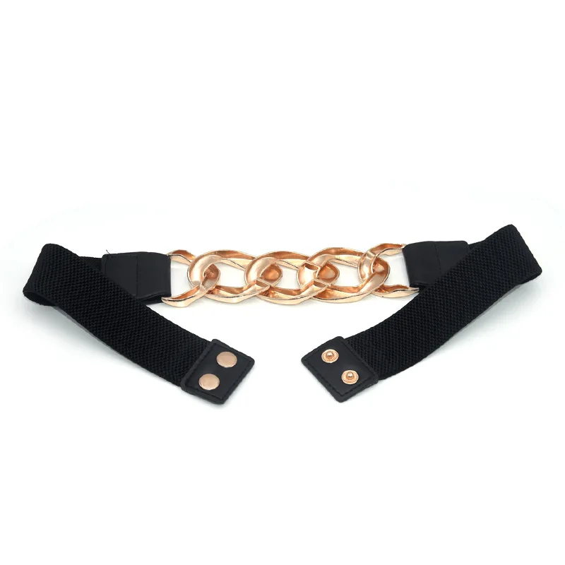 

Elastic Wide Waist Belt Retro Alloy Chain Buckle Solid Color Waist Seal Fashion Women Gold Chain Belt Stretch Cummerbunds