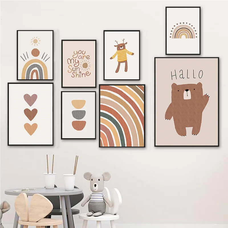

Cartoon Image Canvas Painting Rainbow Character Critter Wall Poster Nursery Painting Nordic Wall Picture Baby Room Decoration