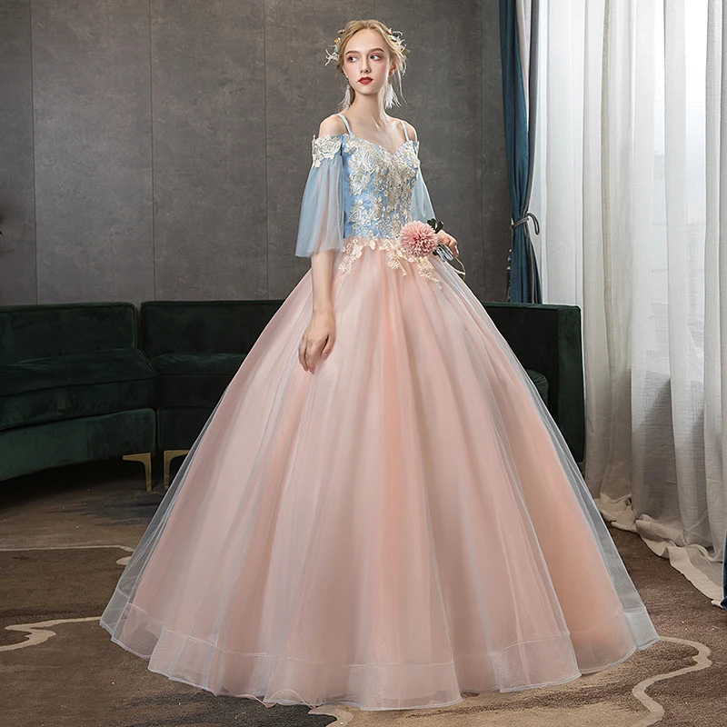 Quinceanera Dresses Contrast Color Prom Dress Off The Shoulder Luxury Embroidery Ball Gown Spaghetti Strap Vintage Party | Свадьбы и