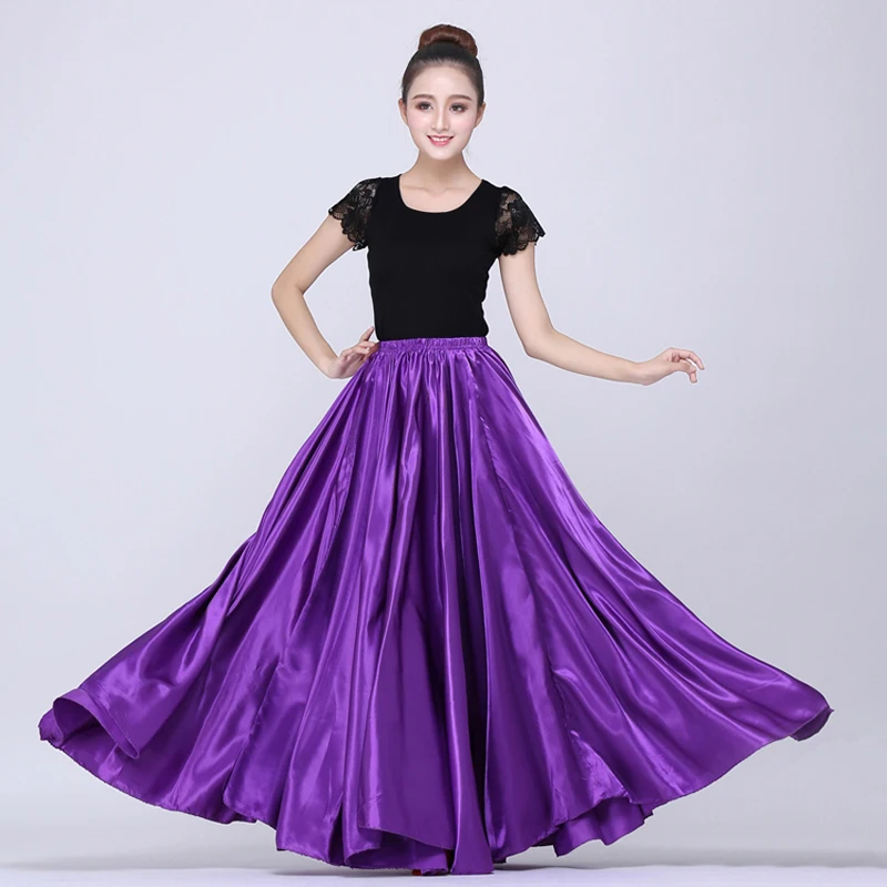 Purple 10 цветов командные сценические Балли танцевальные костюмы для взрослых женщин большие качели атласные шелковые цыганские испанские Фламенко юбка - Цвет: Purple