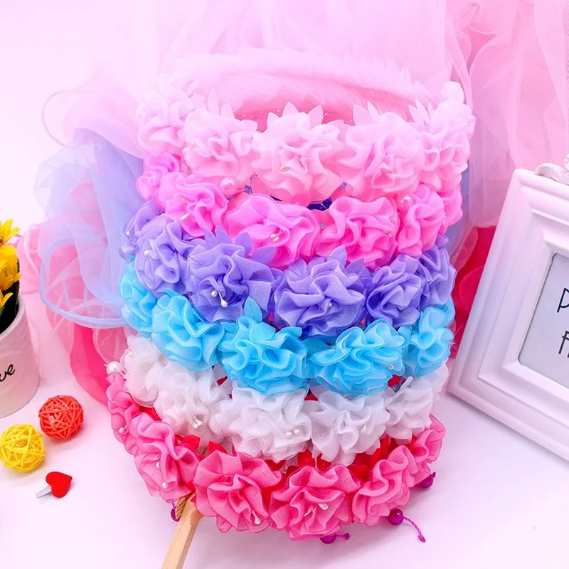 

12pcs Children Girls Cute Fairy Princess Dress Up Lace Headband Crown Wreath Halloween Performance Birthday Party Multicolor