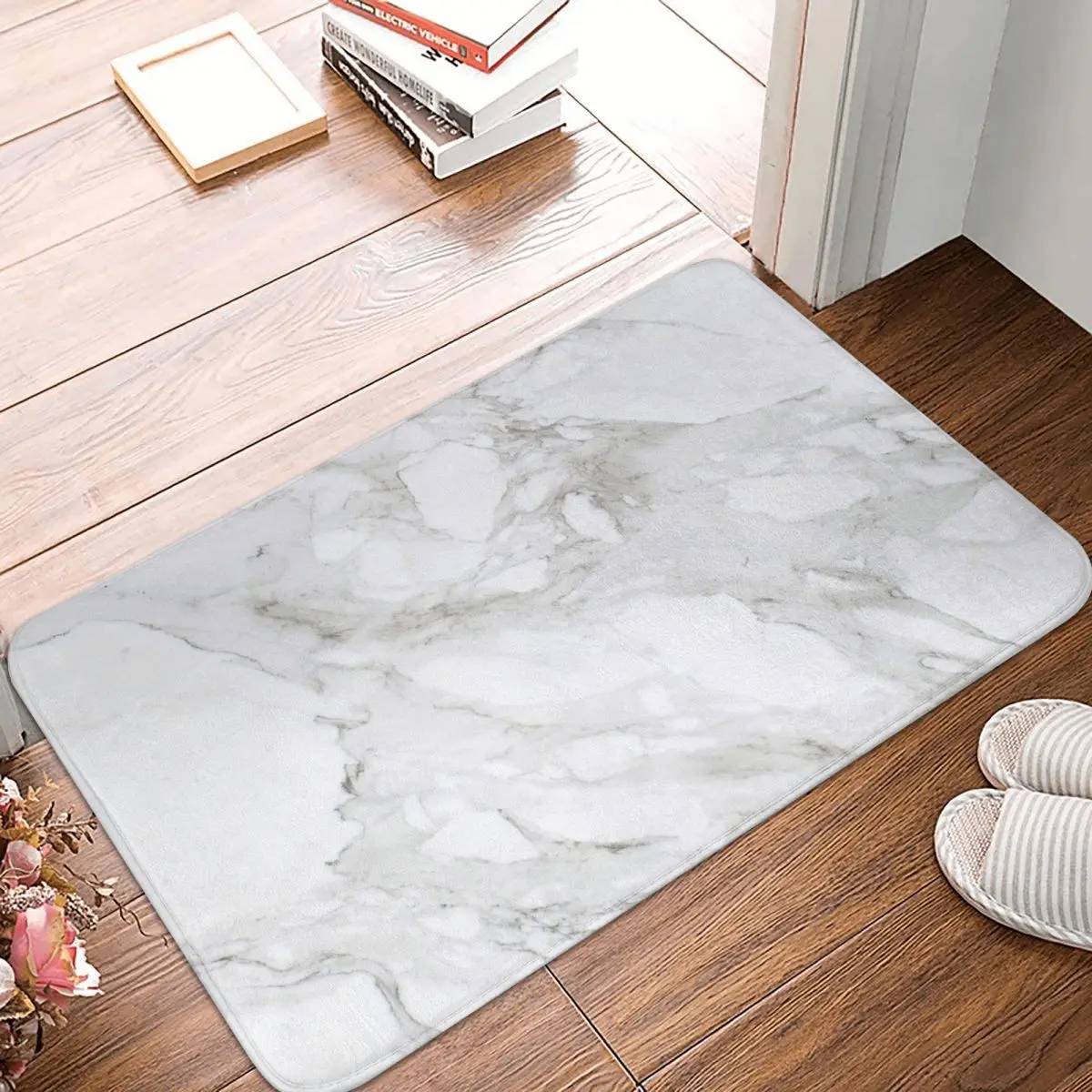 

White NOBCE Marble Doormat Carpet Mat Rug Polyester Anti-slip Floor Decor Bath Bathroom Kitchen Living Room 40x60