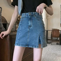 2021 summer sexy women denim mini skirt fashion summer high waist korean package hip jeans a word thin split fork of tall waist