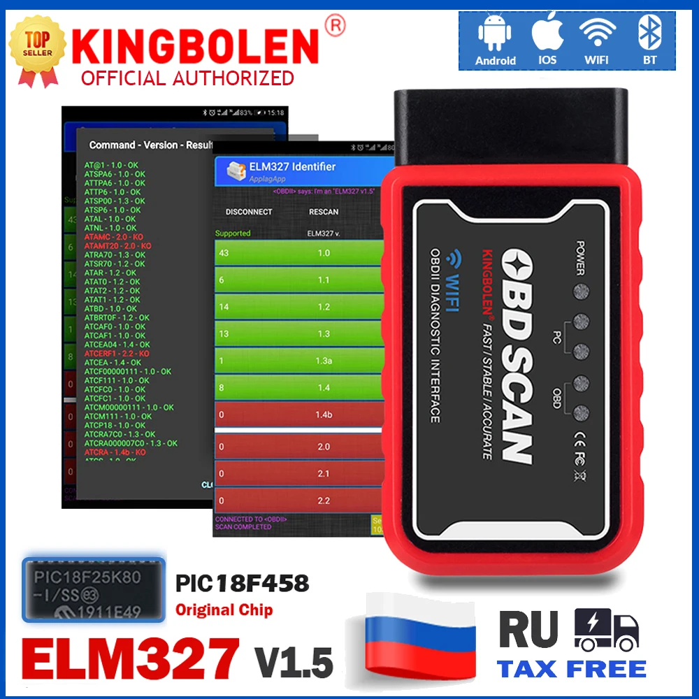 

ELM327 V1.5 PIC18F25K80 чип двойной платы WIFI/BT OBD2 считыватель кодов ELM327 OBDII диагностический инструмент для Android/IOS телефона PK ICAR 2