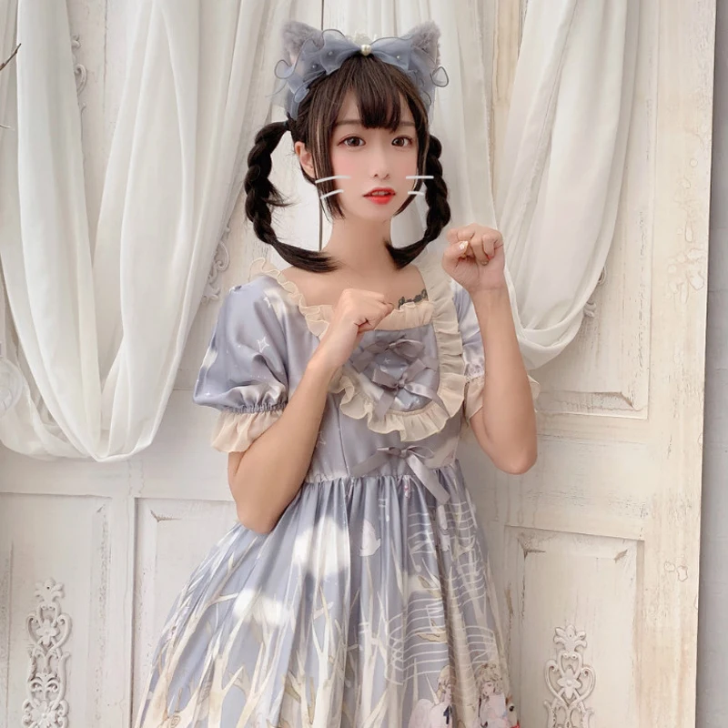 Милая одежда в стиле &quotЛолита&quot с пышными рукавами кавайное летнее винтажное