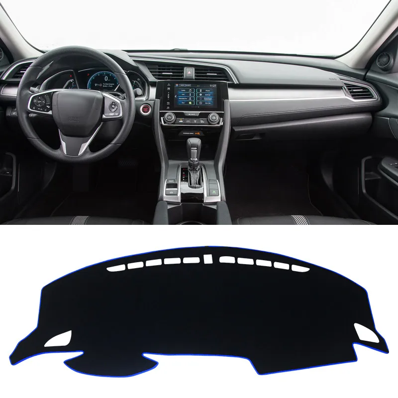 LHD Front Blue Side Для Honda Civic 10th приборной панели автомобиля коврик Избегайте светильник Pad приборной панели Ковры Анти-УФ аксессуары - Название цвета: LHD Front Blue Side