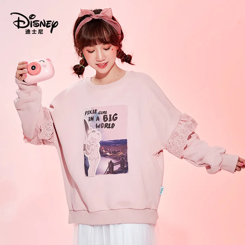 

Осенне-зимний теплый женский свитер Disney с корейским принтом девушки в большом мире из тонкого бархата с круглым вырезом