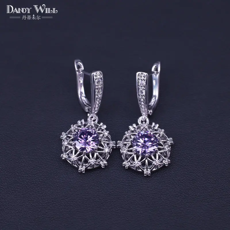 Серебряный цвет костюм комплект ювелирных изделий фиолетовый кубический циркон