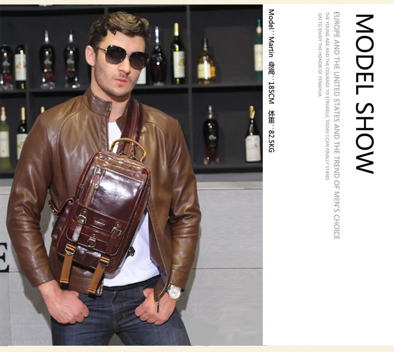 Genuine Leather Men's Bag Backpack Men Chest Small Casual Shoulder Bags Male Vintage Backpacks Cow | Багаж и сумки