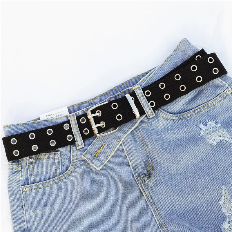 New Designer Harajuku Wide Belt Canvas Double Grommet Hole Buckle Belt Female Male Hot Waist Strap Belts Women Men Jeans belts