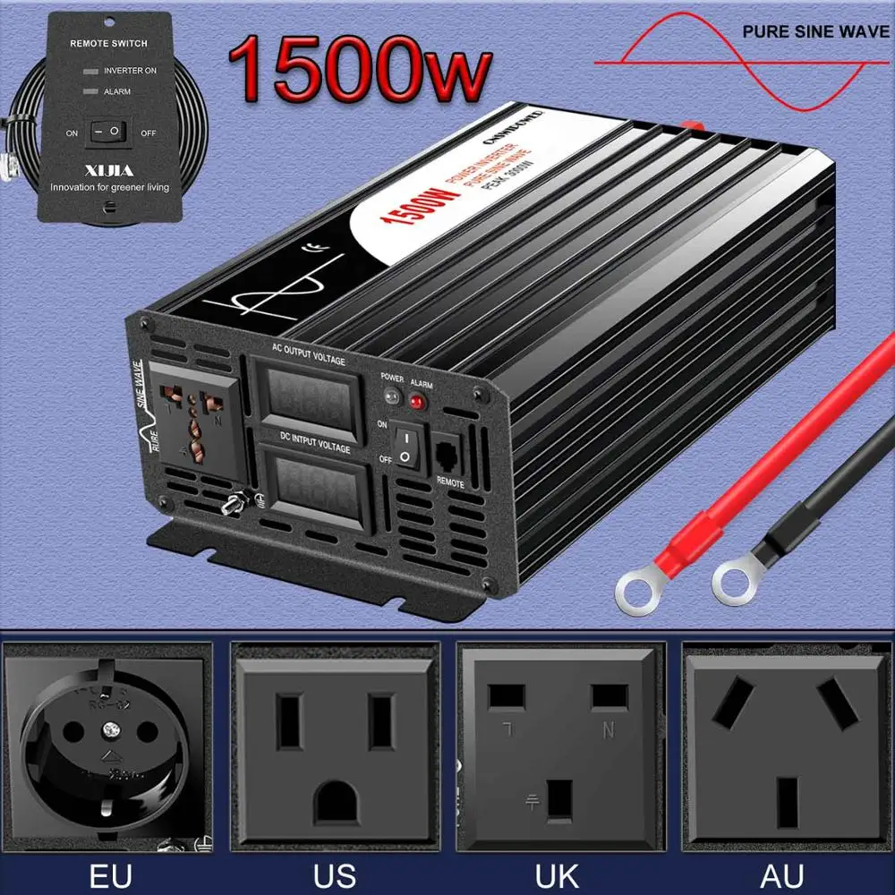 Dc ac Солнечный 1500W Инвертор 12v 220v преобразователь 12в 220в цифровой дисплей с