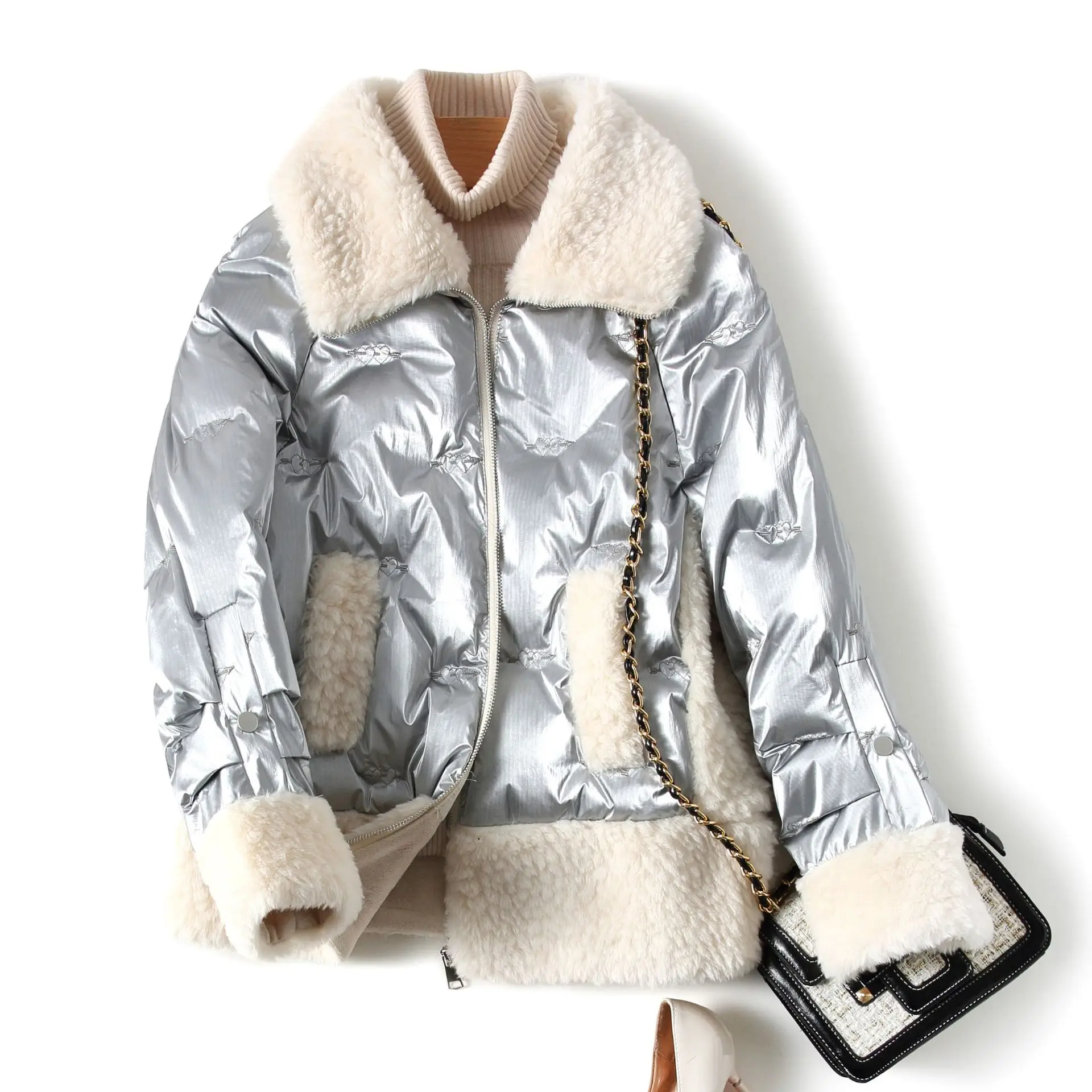 Серебристая парка куртка пальто для женщин новинка 2019 модная уличная одежда