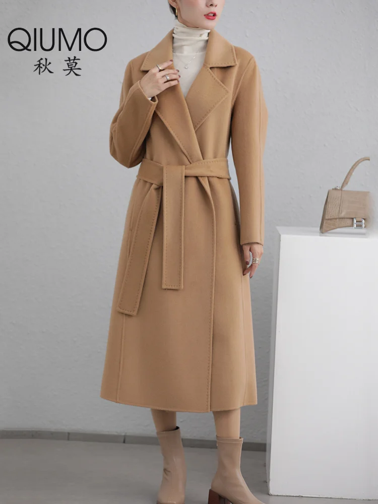 

Camel double-sided cashmere coat women's 2021 new high-end medium and long autumn and winter slim and age reducing wool coat