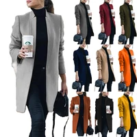 women plus size long woolen coat new autumn winter warm korean elegant vintage coat female stand up collar solid trench jacket