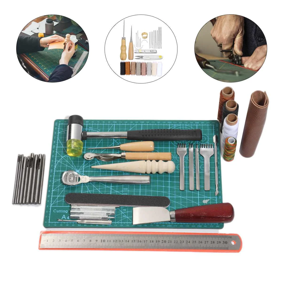 

29/61Pcs Leather Craft Tools Professional Hand Sewing Stitching Punch Carving Needles Accessories Kit DIY Leathercraft Tool Sets