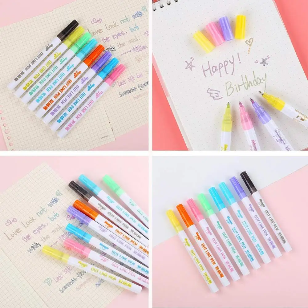 12 цветов металлические двойные линии художественные маркеры контурная ручка