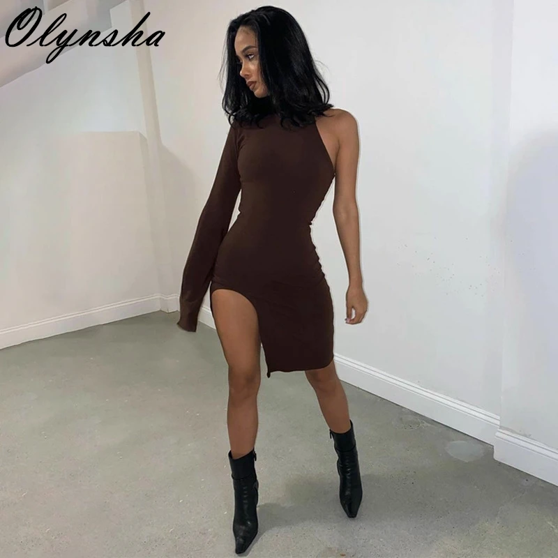 

Sexy One Shoulder Bodycon Mini Dress Woman Long Sleeve Slim Dresses 2020 Autumn Fashion Streetwear Party Dress Black Dresses