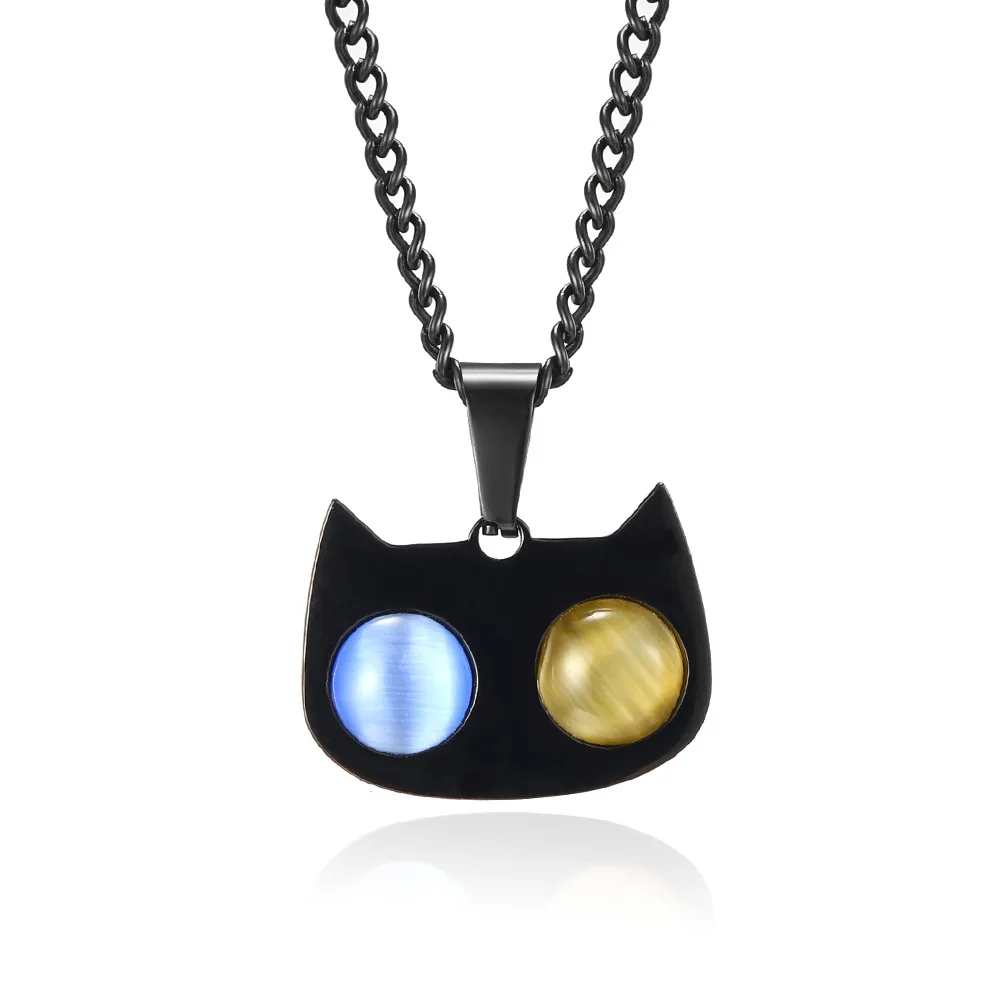 

High Quality Cute Romantic Animal Cat Fashion Necklaces 2021 Stainess Steel Opal Moon Stone Unisex Women Men Lovers Neck Jewelry
