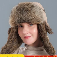 ht3729 bomber hat men women thick warm russian hat earflap russian cap high quality real rabbit fur hat riding ski cap ushanka