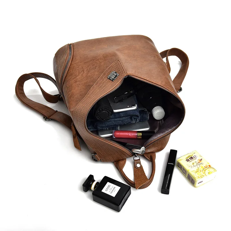 

Waterproof Vintage Women Backpack Female Soft Leather Casual Solid Color BackPack Simple Fashion Ladies Travel Back Bag Mochilas