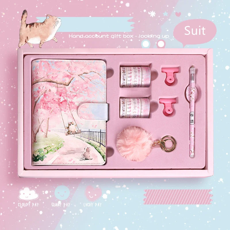 

2021 A6 Color Inside Page Cherry Blossom Handbook Gift Box Set Japanese Loose-leaf Book Antique Cute Student Notebook planner