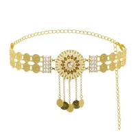 gold coin tassel waist chain belly dance belt 2 row pearl crystal round metal hollow flower arab turkish ethnic body jewelry