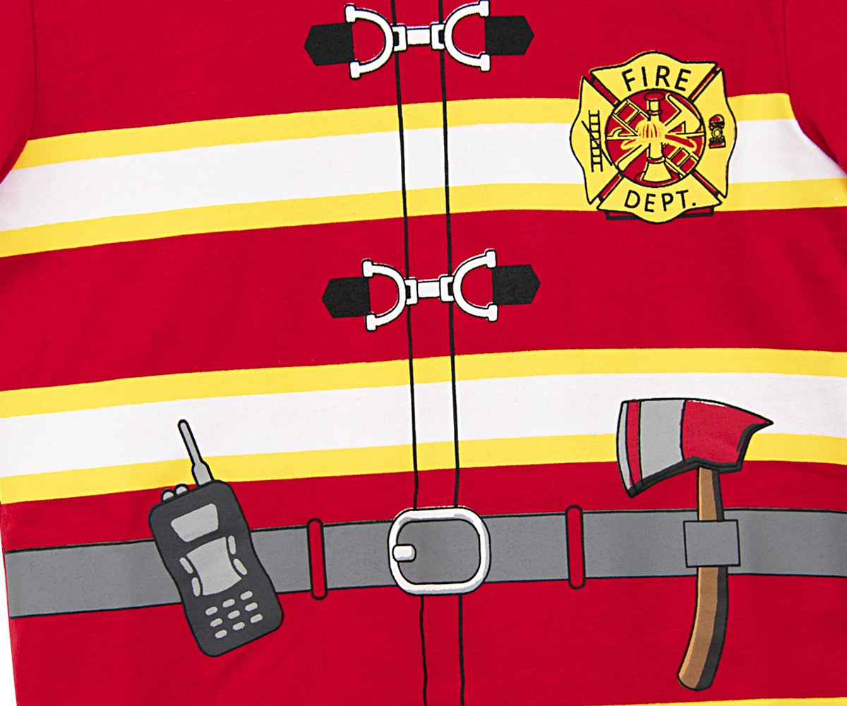 Футболка с пожарным для маленьких мальчиков и девочек Детский топ Детская