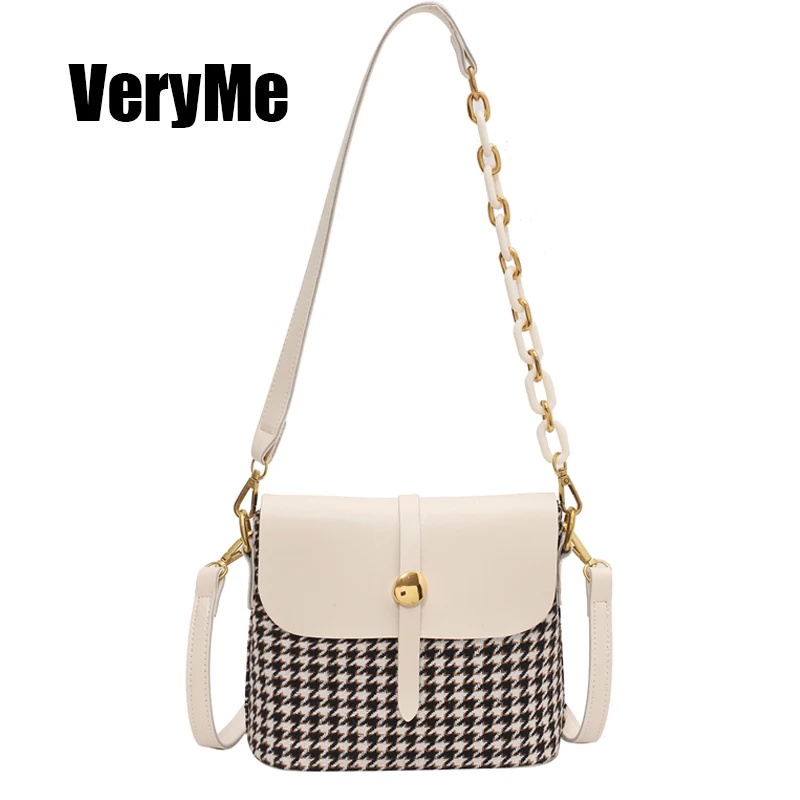 

VeryMe PU Leather Flap Crossbody Bag Plaid Handbags Purse For Ladies Vintage Small Square Women Shoulder Bag bolsos pequeos sac