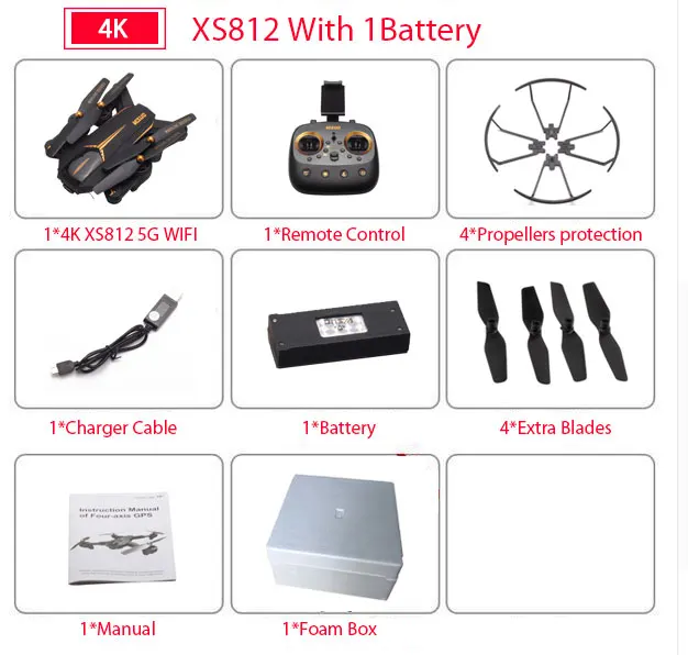 4K 1B Foam Box VISUO XS812 4K gps Радиоуправляемый Дрон с камерой 2MP/5MP HD 5G wifi FPV один ключ возврата RC Квадрокоптер Вертолет VS SG900 E511 E58 Дрон - Цвет: 4K 1B Foam Box