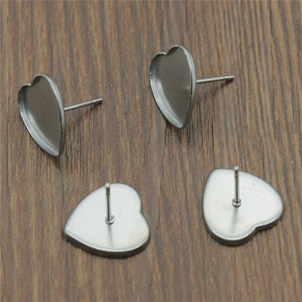 20 шт. 12 мм 10 стеклянный кабошон в форме сердца серьги гвоздики из нержавеющей