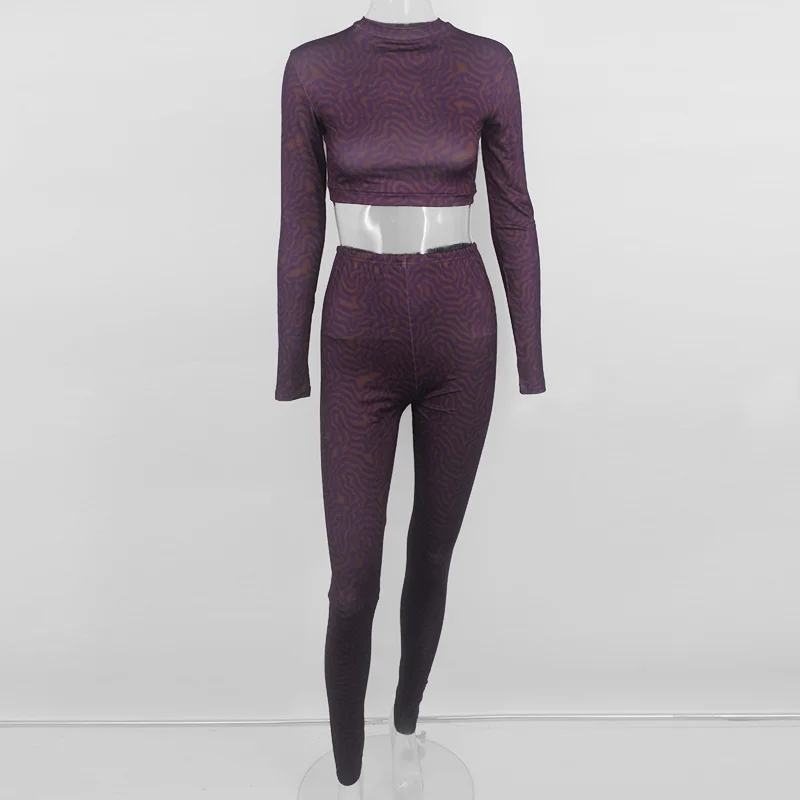 Thereadict Autumn Sexy Print Casual Two Pieces Set Streetwear Top And Long Pant Women Sleeve 2 Piece Outfit | Женская одежда