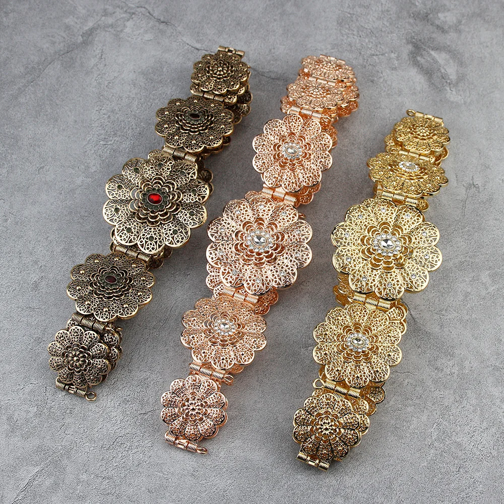 

Ремень женский Sunspicems, Золотой/Серебряный, с металлическими цветами